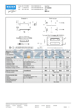 MK01-K datasheet - MK Reed Sensors