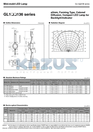 GL1PR136 datasheet - 2mm, Forming Type, Colored Diffusion, Compact LED Lamp for Backlight/Indicator