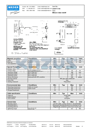 MK02-0-1A66-1000W datasheet - MK Reed Sensors