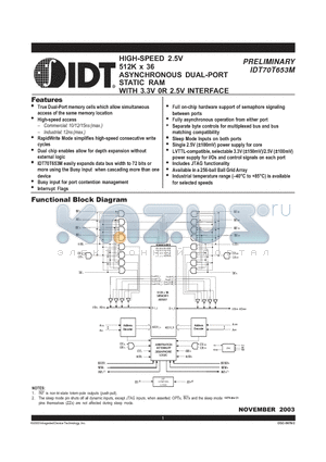 IDT70T653MS10BCI datasheet - HIGH-SPEED 2.5V 512K x 36 ASYNCHRONOUS DUAL-PORT STATIC RAM WITH 3.3V 0R 2.5V INTERFACE