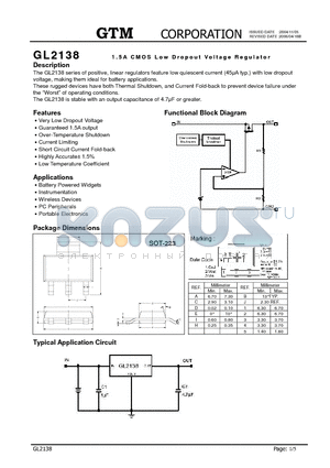 GL2138 datasheet - 1.5A CMOS LOW DROPOUT VOLTAGE REGULATOR