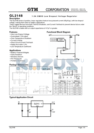 GL2148 datasheet - 1.5A CMOS LOW DROPOUT VOLTAGE REGULATOR