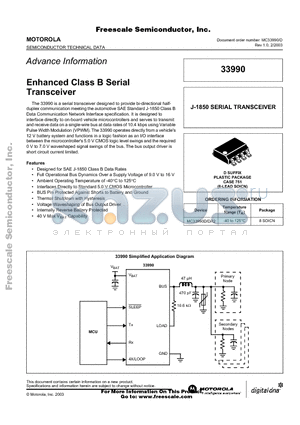 MC33990 datasheet - Enhanced Class B Serial Transceiver