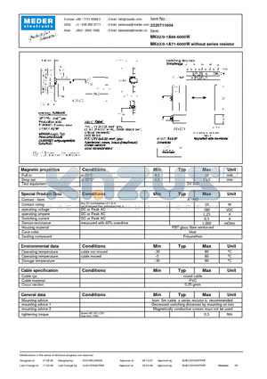 MK02-0-1A66-6000W datasheet - MK Reed Sensor