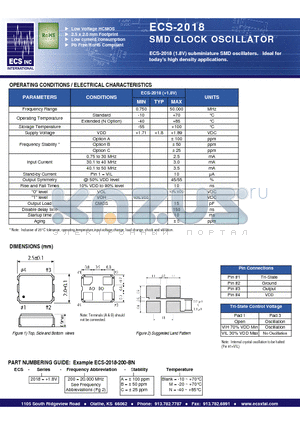 ECS-2018-200-A datasheet - SMD CLOCK OSCILLATOR