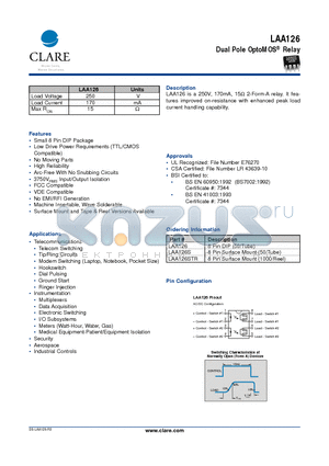 LAA126STR datasheet - Dual Pole OptoMOS Relay