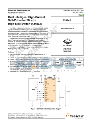 MC33984BPNAR2 datasheet - Dual Intelligent High-Current Self Protected Silicon High-Side Switch (4.0 mohm)