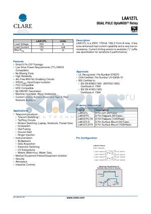 LAA127L datasheet - DUAL POLE OptoMOS Relay