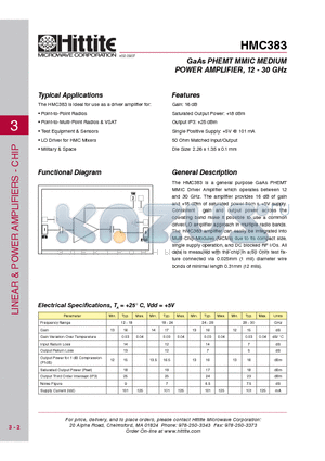 HMC383_09 datasheet - GaAs PHEMT MMIC MEDIUM POWER AMPLIFIER, 12 - 30 GHz