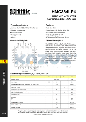 HMC384LP4 datasheet - MMIC VCO w/ BUFFER AMPLIFIER, 2.05 - 2.25 GHz