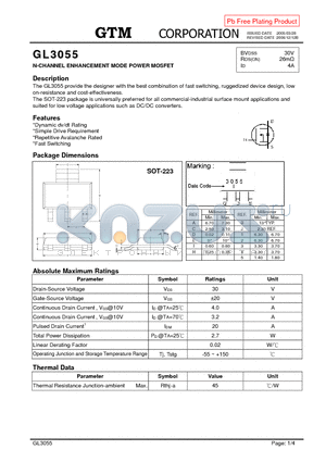 GL3055 datasheet - N-CHANNEL ENHANCEMENT MODE POWER MOSFET