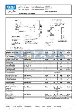 MK02-0-1A84-1500X datasheet - MK Reed Sensors