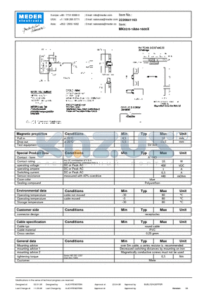 MK02-0-1A84-1600X datasheet - MK Reed Sensors