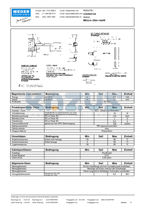 MK02-0-1B90-1000W_DE datasheet - (deutsch) MK Reed Sensor