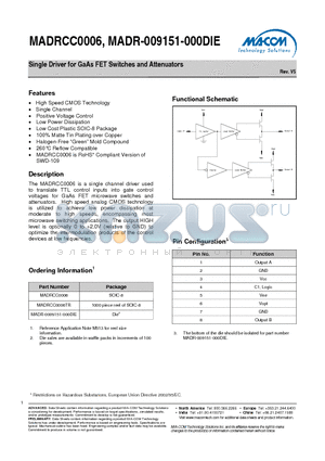 MADR-009151-000DIE datasheet - Single Driver for GaAs FET Switches and Attenuators