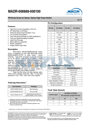 MADR-008888-0001TR datasheet - PIN Diode Driver for Series / Series High Power Switch