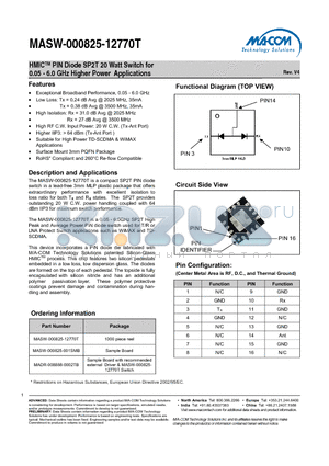MADR-008888-0002TB datasheet - HMICTM PIN Diode SP2T 20 Watt Switch