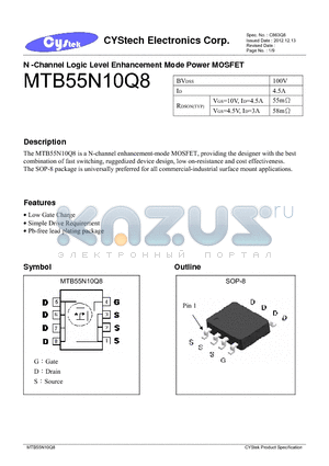 MTB55N10Q8 datasheet - N -Channel Logic Level Enhancement Mode Power MOSFET