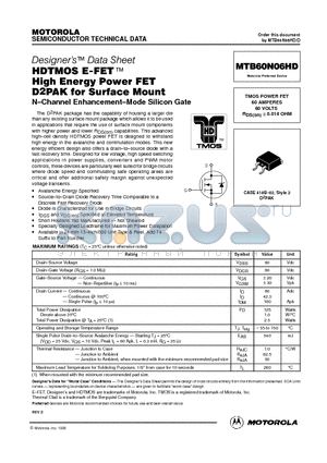 MTB60N06HD datasheet - TMOS POWER FET 60 AMPERES 60 VOLTS