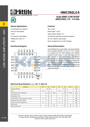 HMC392LC4_09 datasheet - GaAs MMIC LOW NOISE AMPLIFIER, 3.5 - 7.0 GHz