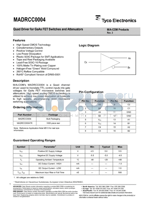 MADRCC0004 datasheet - Quad Driver for GaAs FET Switches and Attenuators