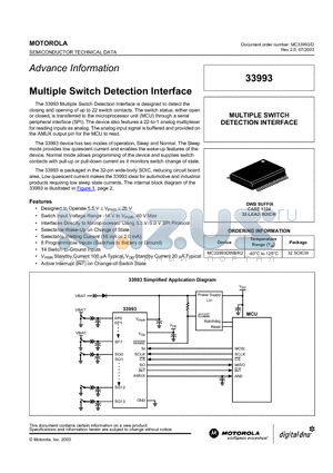 MC33993DWB/R2 datasheet - Multiple Switch Detection Interface