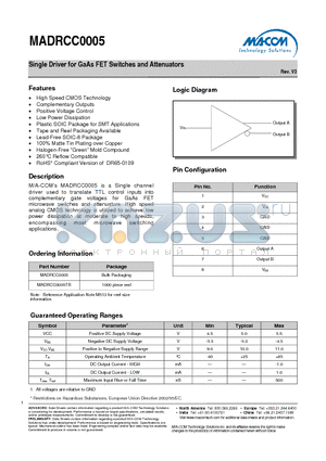 MADRCC0005TR datasheet - Single Driver for GaAs FET Switches and Attenuators