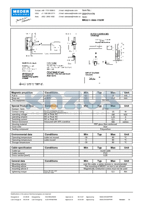MK02-1-1A66-1700W datasheet - MK Reed Sensors