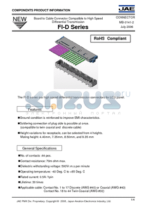 FI-TD44SB-LE datasheet - Board to Cable Connector Compatible to High Speed Differential Transmission