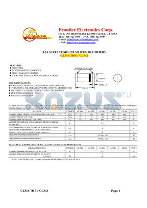 GL34G datasheet - 0.5A SURFACE MOUNT SILICON RECTIFIERS