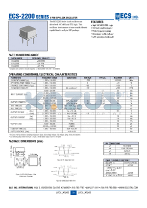 ECS-2200 datasheet - 8 PIN DIP CLOCK OSCILLATOR