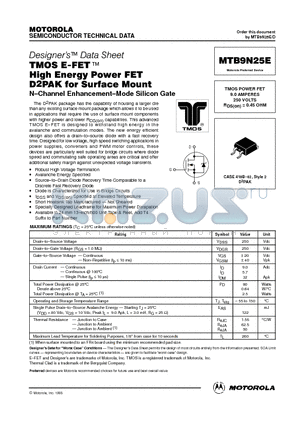 MTB9N25E datasheet - TMOS POWER FET 9.0 AMPERES 250 VOLTS