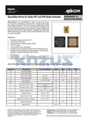 MADRMA0002 datasheet - Quad Bias Driver for GaAs FET and PIN Diode Switches