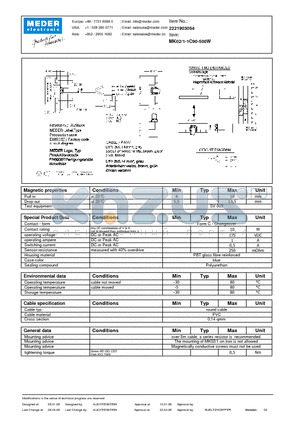 MK02-1-1C90-500W datasheet - MK Reed Sensors