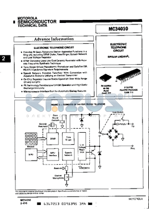 MC34010 datasheet - ELECTRONIC TELEPHONE CIRCUIT