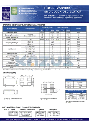 ECS-2325-200-BN datasheet - SMD CLOCK OSCILLATOR