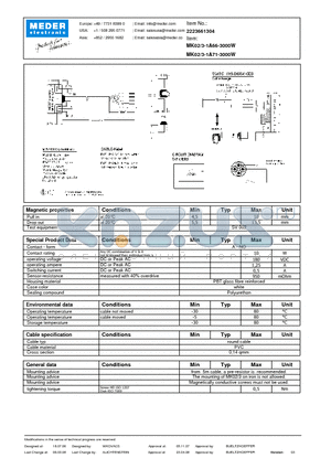 MK02-3-1A66-3000W datasheet - MK Reed Sensors