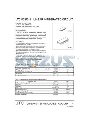 MC34018 datasheet - VOICE SWITCHED SPEAKER-PHONE CIRCUIT