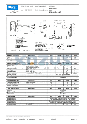 MK02-3-1B90-500W datasheet - MK Reed Sensors