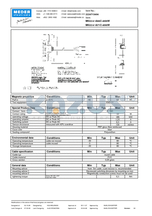 MK02-4-1A66C-4000W datasheet - MK Reed Sensors