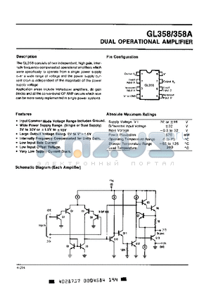 GL358A datasheet - DUAL OPERATIONAL AMPLIFIER