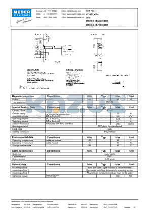 MK02-4-1A66C-500W datasheet - MK Reed Sensors
