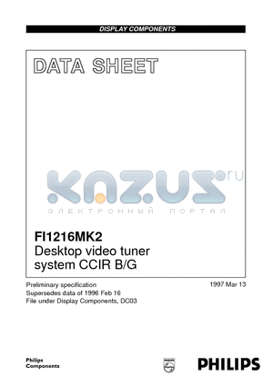 FI1216MK2 datasheet - Desktop video tuner system CCIR B/G