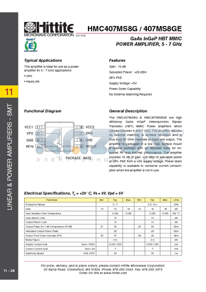 HMC407MS8G_09 datasheet - GaAs InGaP HBT MMIC POWER AMPLIFIER, 5 - 7 GHz