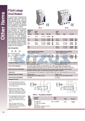 FI44.30 datasheet - FI Earth Leakage Circuit Breakers