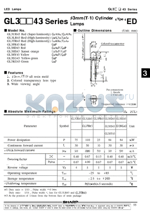 GL3EG43 datasheet - 3 MM(T-l) CYLINDER LAMPS