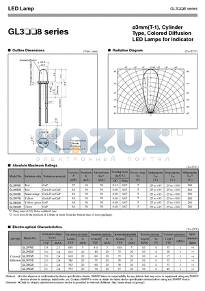 GL3HD8 datasheet - 3mm(T-1), Cylinder Type, Colored Diffusion LED Lamps for Indicator