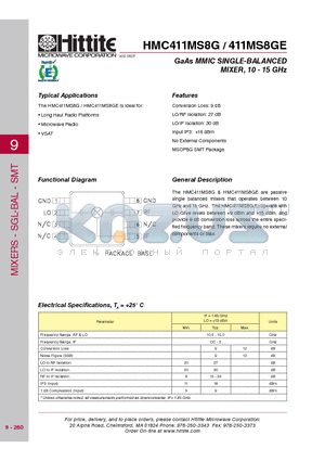 HMC411MS8G_08 datasheet - GaAs MMIC SINGLE-BALANCED MIXER, 10 - 15 GHz