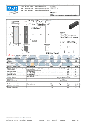 MK02-7-0 datasheet - MK Reed Sensor