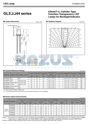 GL3PR44 datasheet - 3mmT-1, Cylinder Type, Colorless Transparency LED Lamps for Backlight/Indicator